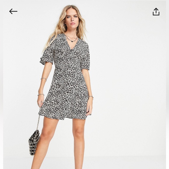 ASOS Dresses & Skirts - ASOS Womens Leopard Button Up Tie Back Mini Tea Dress Animal Print Size 8
